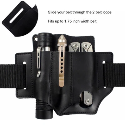 Tactical Tools Sheath Pouch 3 Pockets Leather Belt EDC Pocket Pen Knife Holder