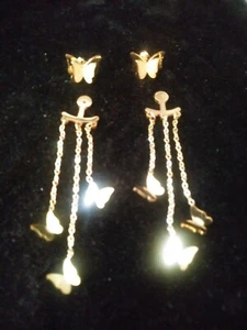 4 PC 14KT GOLD & STS BUTTERFLY STUD EARRINGS +  DANGLE JACKETS + BONUS W/P ! - Picture 1 of 1