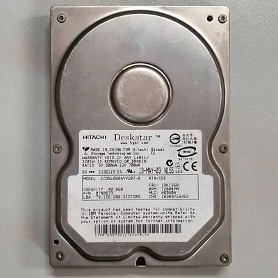 Hitachi Deskstar 40GB 3.5" IDE HDD ATA/133 7200RPM 2MB IC35L060AVV207-0 07N9673 - Image 1 of 4