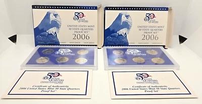 SET of 2 US Mint State Quarter Proof 5 Coin Sets 2006 S Five Statehood Box & COA - Image 1 of 4