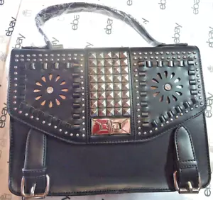 Borsa a mano vegan invecchiata LANY nera 5103S con tracolla 11"x9"x5" - Foto 1 di 4