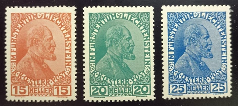 Liechtenstein 1912 stamps Princes Johan II Scott# LI 1-3 MLH Lot176 Complete set Cover