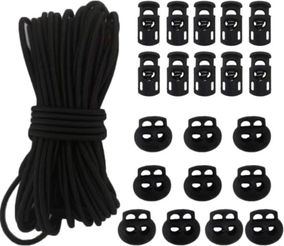 20Pcs Plastic Cord Locks with 1/8-Inch 50Ft Elastic Cord Heavy Stretch round Str Foto 1 de 4