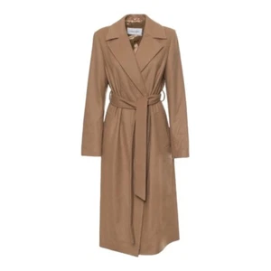 Abrigo de mujer CALVIN KLEIN Essential Wrap Coat lana beige cachemira ¡NUEVO! - Imagen 1 de 2
