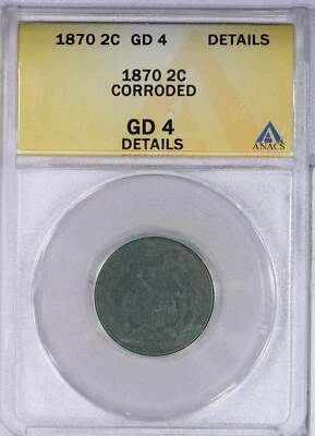 1870 Two Cent Piece 2c ANACS G4 G04 Details - Image 1 of 4