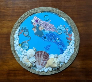 Mermaid Artwork, Seashell, Sea Glass, Unique Gift, Ocean Theme Home Decor - Picture 1 of 7
