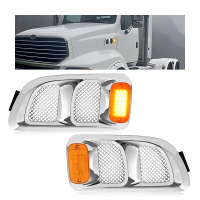 Hood Side Vents Chrome w/Amber Lens Air Intake Trim For 1997-2009 Sterling Truck - Image 1 of 4