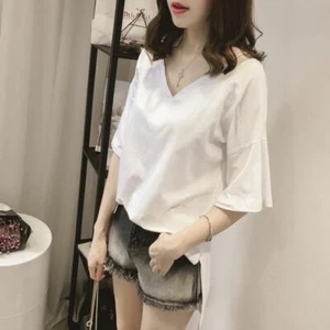 Women Casual V Neck Gallus Tops Short Sleeve Loose Blouse T-shirt Top Plus Size - Picture 1 of 14