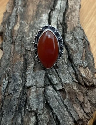 Anillo artesanal de piedras preciosas de cornalina tamaño 7 chapado en plata de ley 925 - Nuevo Foto 1 de 4