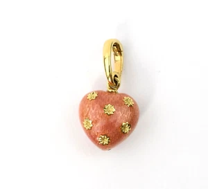 Faberge Peachy Pink Enamel 18k Yellow Gold Heart Pendant Necklace Enhancer Charm - Picture 1 of 10