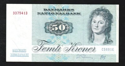 🇩🇰 DENMARK 1972 P 50 50 KRONER BANKNOTE - Image 1 of 2