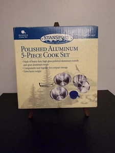 Stansport Polished Aluminum Cook Set 5 Piece w/ fork, knife & spoon - Picture 1 of 8