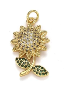 18K Gold Plated Sunflower Cubic Zirconia Pendent /  Gold Plated Flower Pendant - Picture 1 of 6