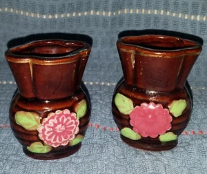Jarrones vintage marrón con flor de rosa (2) - Hecho en Japón - Imagen 1 de 6