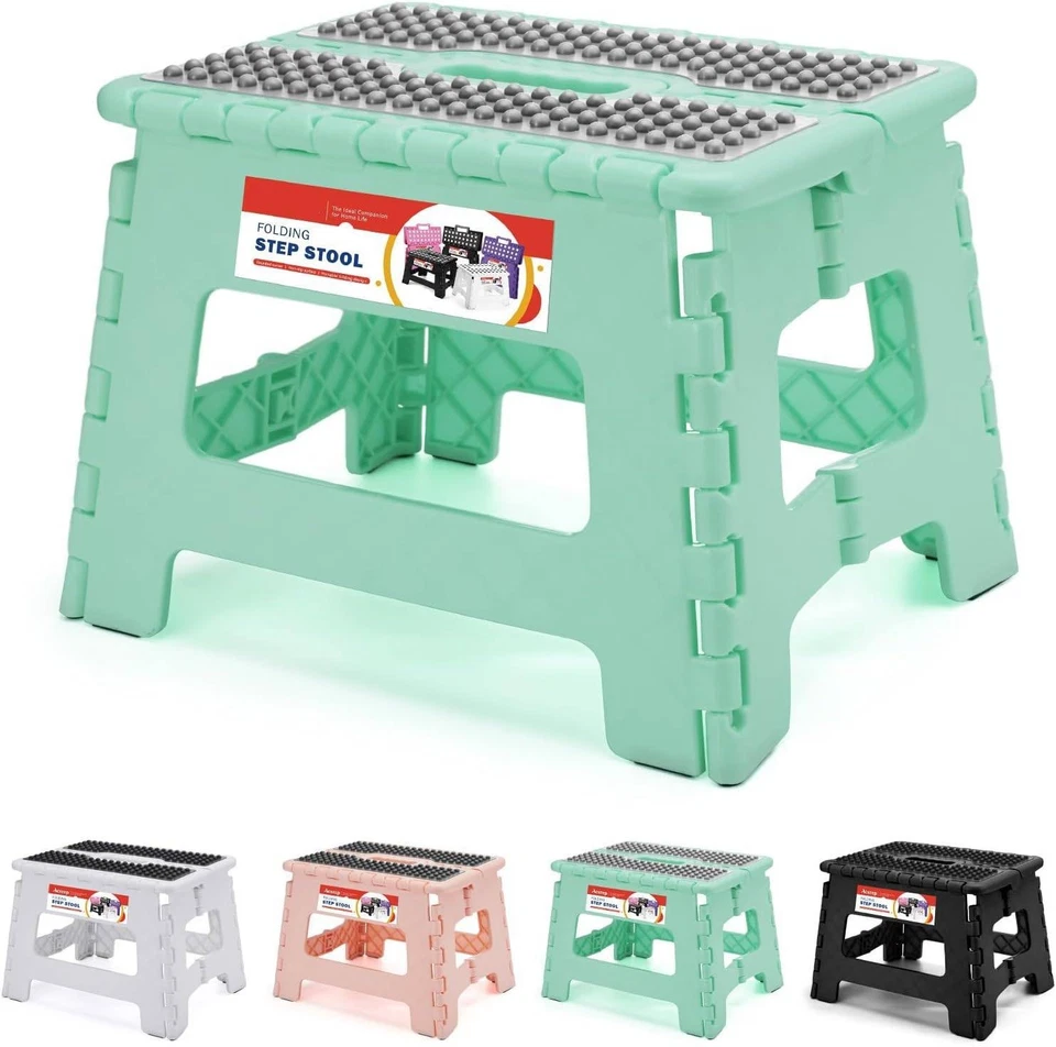 9" Height Folding Step Stool Plastic Foldable Stools Non Slip Dot Surface 1 Pack - Image 1 of 4