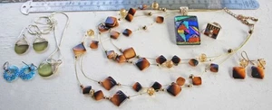 Lot 3 Sets Dichroic Glass & Mixed Glass Necklace Earring Sets - Picture 1 of 7