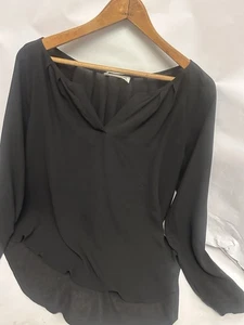 Lush Black Chiffon V Neck Long Sleeve Blouse Size Large High/Low - Picture 1 of 4