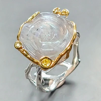 AAA Carving 26 ct Natural Labradorite Ring 925 Sterling Silver Size 10 /R447335 - Image 1 of 4