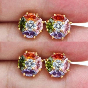 Elegant Stud Earrings Women SilverJewelry Cubic Zirconia A Pair - Picture 1 of 3