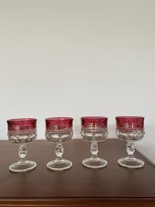 Four 1960s-70s Indiana Glass King's Crown Thumbprint Ruby Flashed Red Goblets 4" - Picture 1 of 20