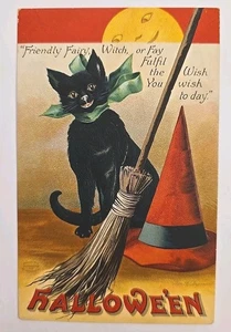 Antike Halloween Postkarte, begehrtes Clapsaddle Bild #1237 schwarze Katze - Bild 1 von 6