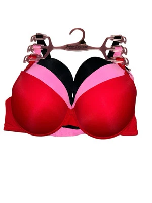 Pack de 3 sujetadores push up Juicy Couture 42D rojo negro rosa Foto 1 de 4