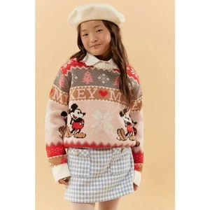 Disney X Forever 21 Mickey Mouse Fair Isle Sweater Girls Sz 14 Snowflake Holiday - Picture 1 of 7