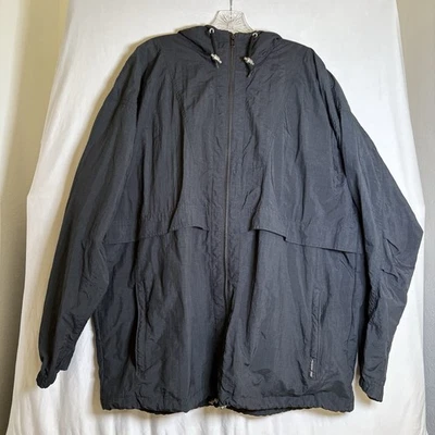 Chaqueta cortavientos Members Only para hombre talla L azul oscuro cremallera completa bolsillos con capucha Foto 1 de 4