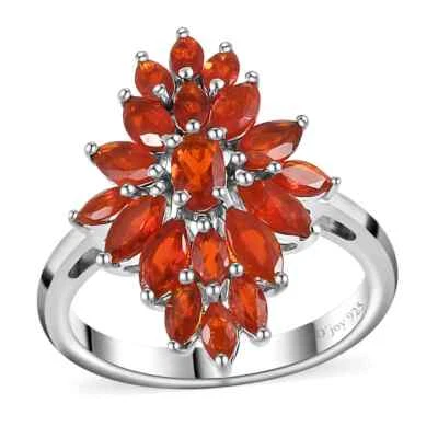 GORGEOUS!! 1.40ctw Crimson Fire Opal Elongated Ring Platinum Plated Size 9 - Image 1 of 4
