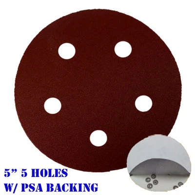 MTP 5" 5 Holes Sanding Paper Disc Sandpaper Adhesive PSA Backing Peel and Stick