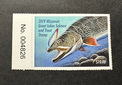 2019 WISCONSIN - State Salmon & Trout Great Lakes Fishing Stamp - MNH - Image 1 of 2