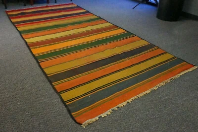 5x10 Traditional Oriental Hand Knotted Wool Kilim Striped Flat Vintage Area Rug - Image 1 of 4