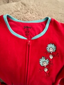 Adult Foot Pajamas Dr. Seuss Thing 1 Thing 2 Fleece Med or 1 Size Xmas PJs 1 Pc - Picture 1 of 9