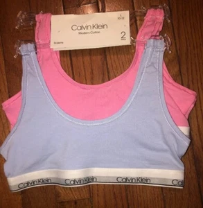 Calvin Klein girls 2 pack cotton bralette size Large 10-12 Solid Pink & Purple - Picture 1 of 7