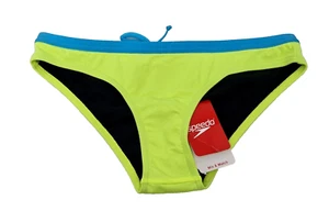 SPEEDO Womens Swimming Bikini Bottoms Blue Black Yellow Logo Size 12 14 - Picture 1 of 2