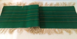 VTG. Green wool Fringe Runner w/black, orange & blue stripes/44" Long, 12" wide - Picture 1 of 8
