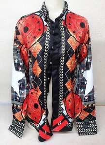 NWT Mens Colorful Button Down Shirt Size Large Long Sleeve Silky Feel STARS! - Picture 1 of 11