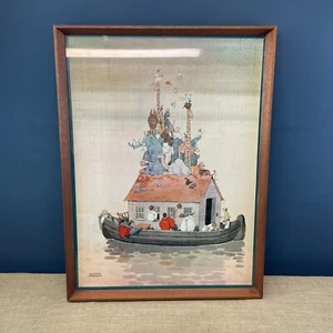 LARGE 'SPRING CLEANING IN NOAH'S ARK' WILLIAM HEATH ROBINSON FRAMED PRINT - Picture 1 of 8