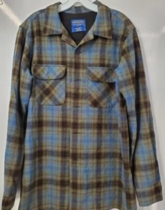 Pendleton Wool Board Shirt Men’s Size Medium Plaid Flap Pockets - Picture 1 of 9