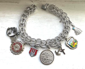 Vintage STERLING CHARMS On BRACELET Wearable 7 1/2” Travel Collection 27 GR - Picture 1 of 9
