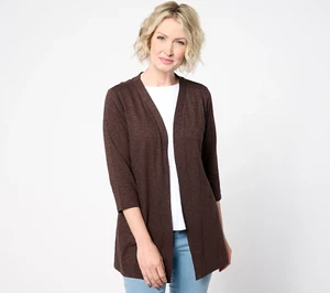 Denim & Co. Cárdigan regular Slub Jersey frente abierto marrón pequeño - Imagen 1 de 2