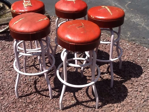 5 Vtg Art Deco LLOYD Mfg Co. /Heywood Wakefield  30" Bar Stools -14"- 360 Seats Cover