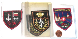LOT/4 IRON-ON SEW-ON EMBROIDERED SHEILD PATCHES -ANCHOR/FLEUR DE LIS/SWITZERLAND - Picture 1 of 2