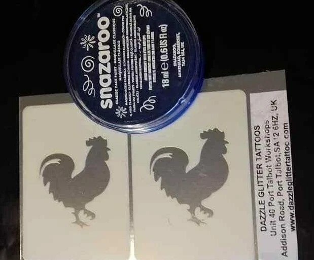 DAZZLE GLITTER TATTOOS Cockerel rooster face painting set rugby French France World Cup
