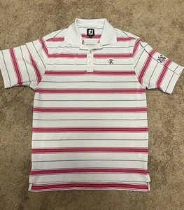 Footjoy Athletic Fit Men’s Small Gray Pink White Striped Golf Polo Shirt - Picture 1 of 2