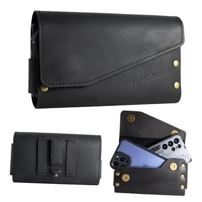 Funda de cuero doble para teléfono para dos teléfonos, funda doble para teléfono para hombre XL negra Foto 1 de 4