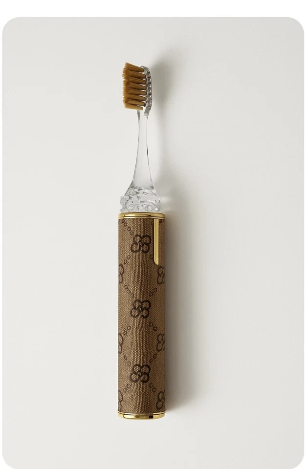 Luxury Brown Toothbrush with Case – Soft Bristles, Gold Details, Elegant Design - Image 1 of 2