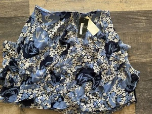 NEW LAUREN RALPH LAUREN Floral Ruffle-Trim Georgette Skirt Women's 2 Blue/Cream - Picture 1 of 5
