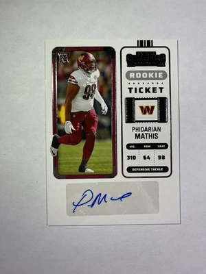 Phidarian Mathis 2022 Contenders Football Rookie Ticket Auto #170 Commanders - Image 1 of 2