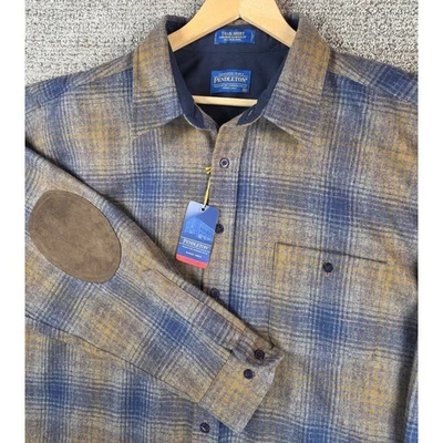 Pendleton Trail Shirt XXL Mens Wool Blend Plaid Button Up Elbow Patch NWT - Image 1 of 4